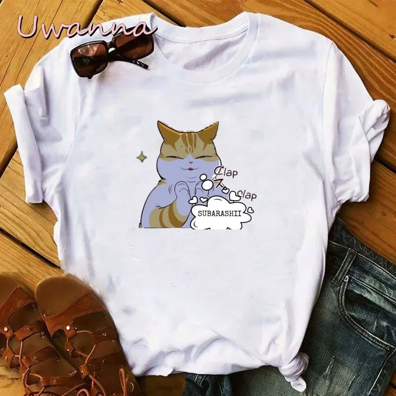 Camiseta de manga corta para mujer Kawaii Kayden Cat Eleceed – Estampado gráfico de anime Harajuku, diseño bonito