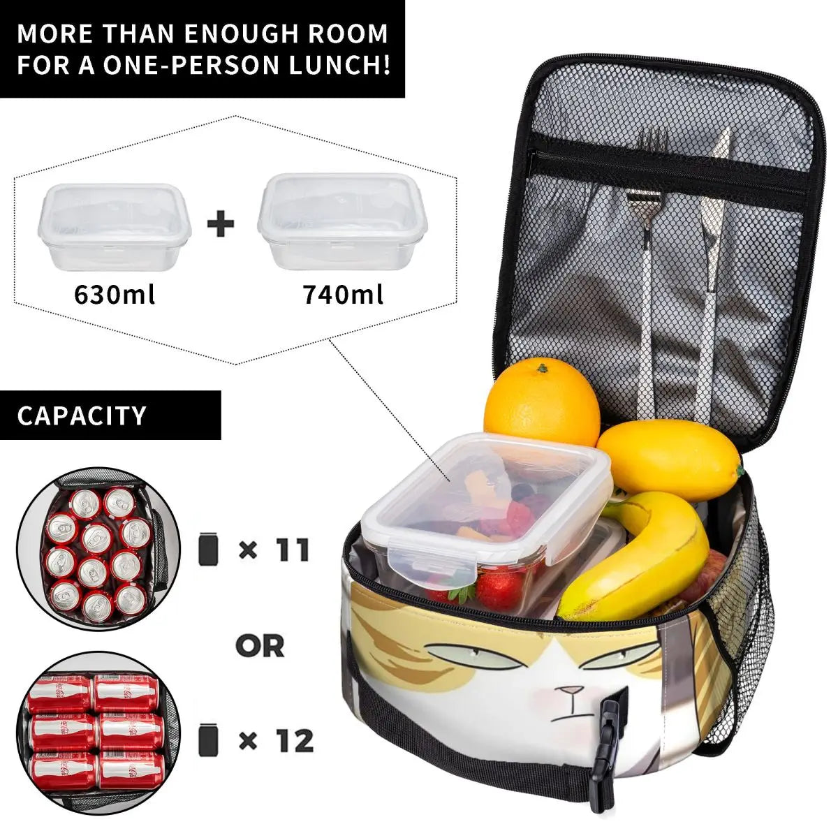 Eleceed Kayden Cat Form Insulated Lunch Bag – Thermal Cooler Food Tote for Kids & School