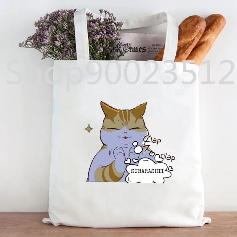 Eleceed Kayden Funny Cat Manga Tote Bag – Cotton Canvas Anime Shopping Handbag for Women | Casual Aesthetic Shoulder Bag