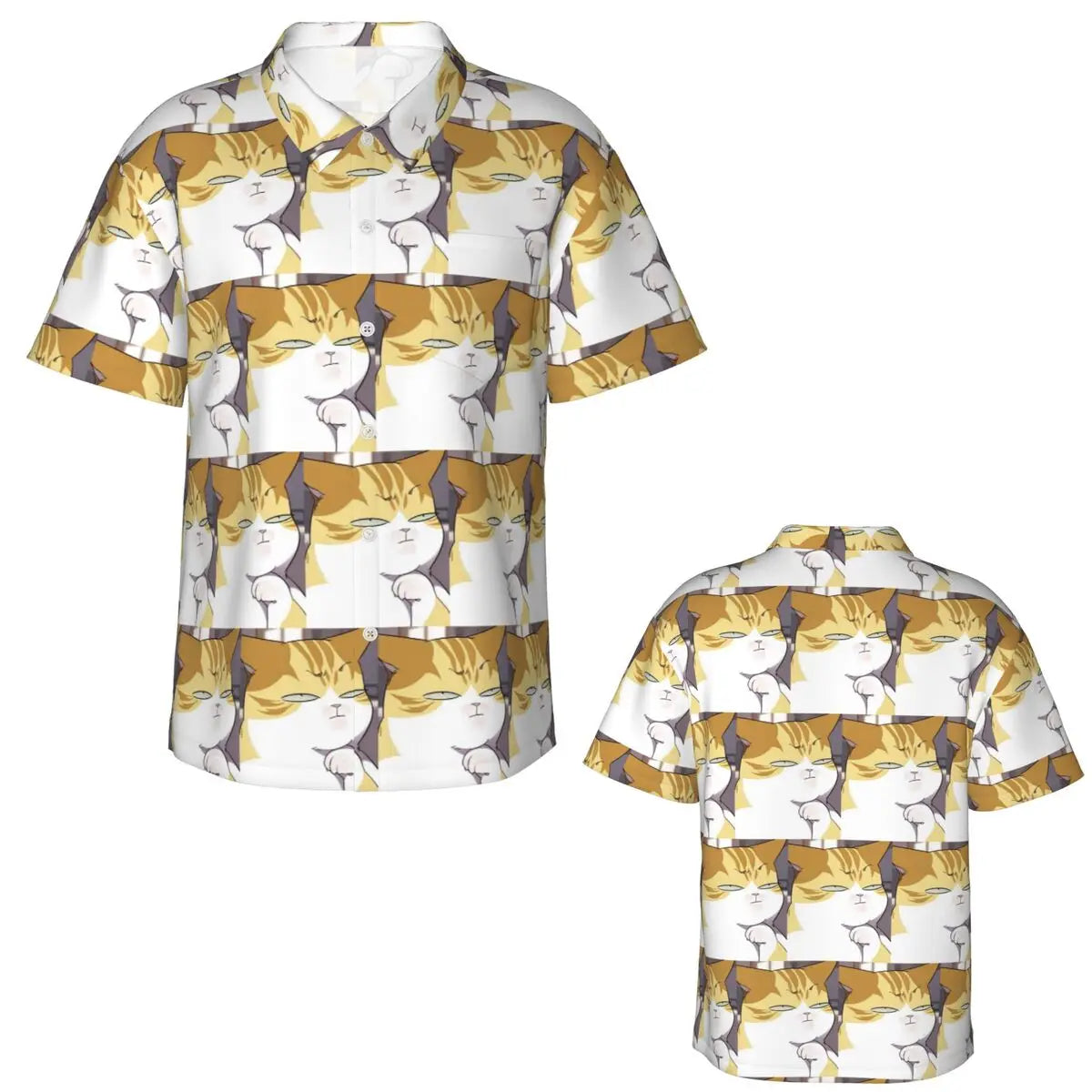 Camisa de manga corta para hombre con forma de gato Eleceed Kayden, estilo hawaiano, para la playa, con botones