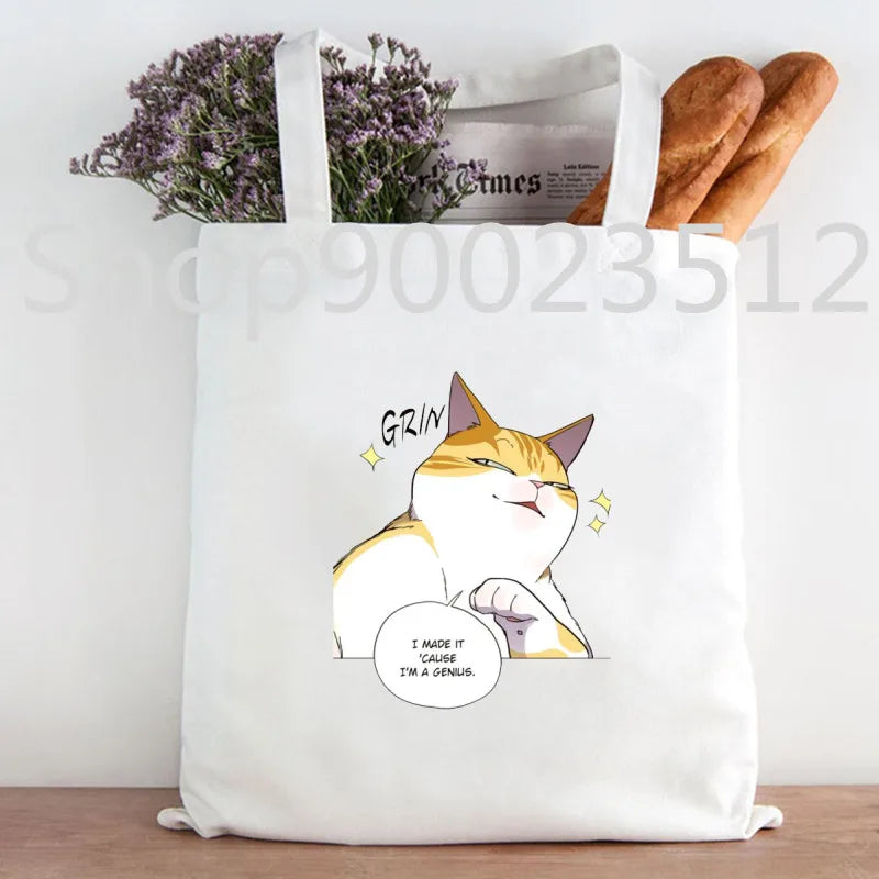 Eleceed Kayden Funny Cat Manga Tote Bag – Cotton Canvas Anime Shopping Handbag for Women | Casual Aesthetic Shoulder Bag