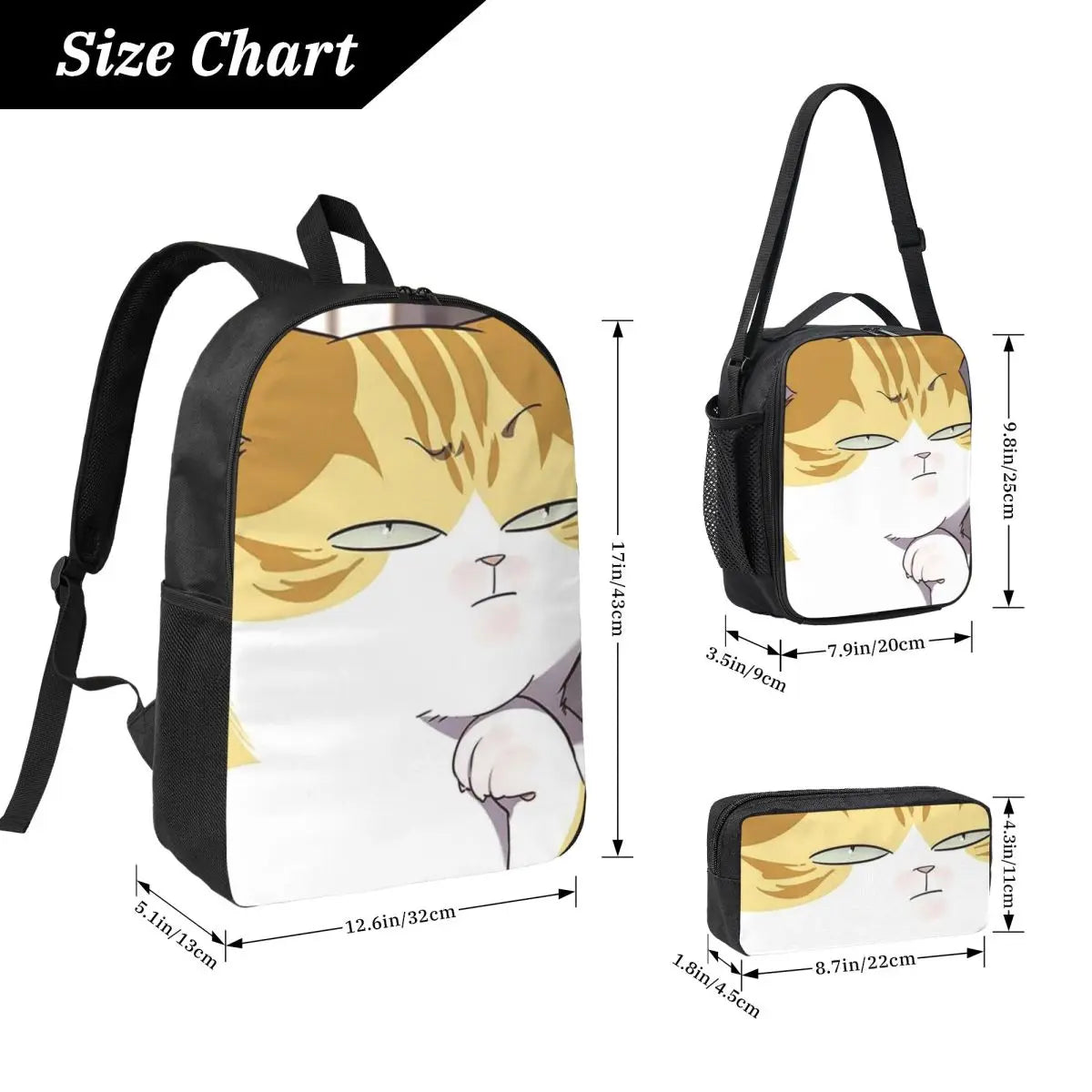 Ensemble de sac à dos scolaire Eleceed Kayden Cat Form – Lot de 3 pièces (sac à dos, sac à déjeuner et trousse)