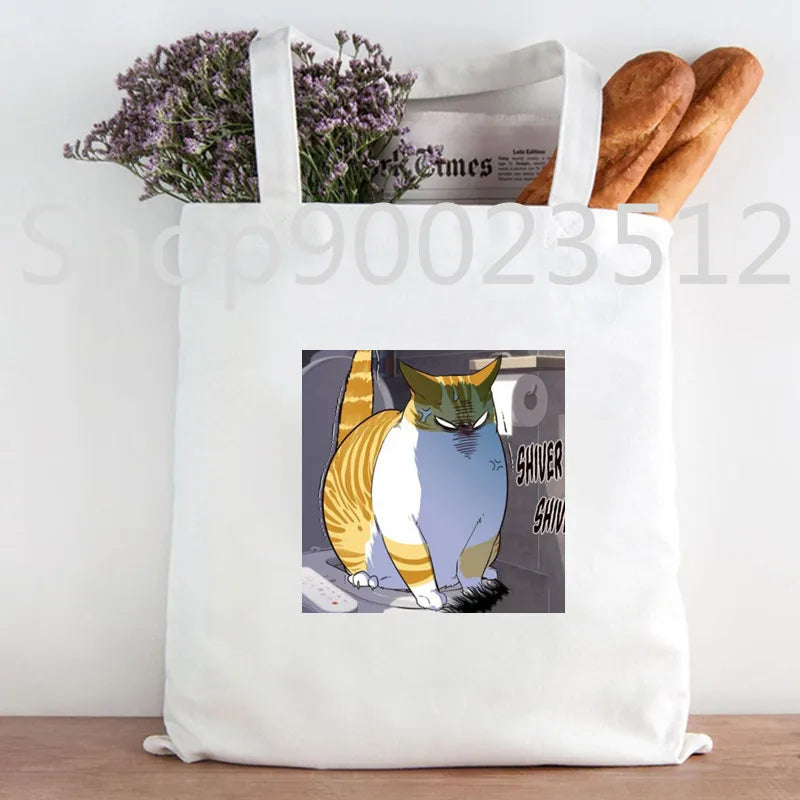 Eleceed Kayden Funny Cat Manga Tote Bag – Cotton Canvas Anime Shopping Handbag for Women | Casual Aesthetic Shoulder Bag