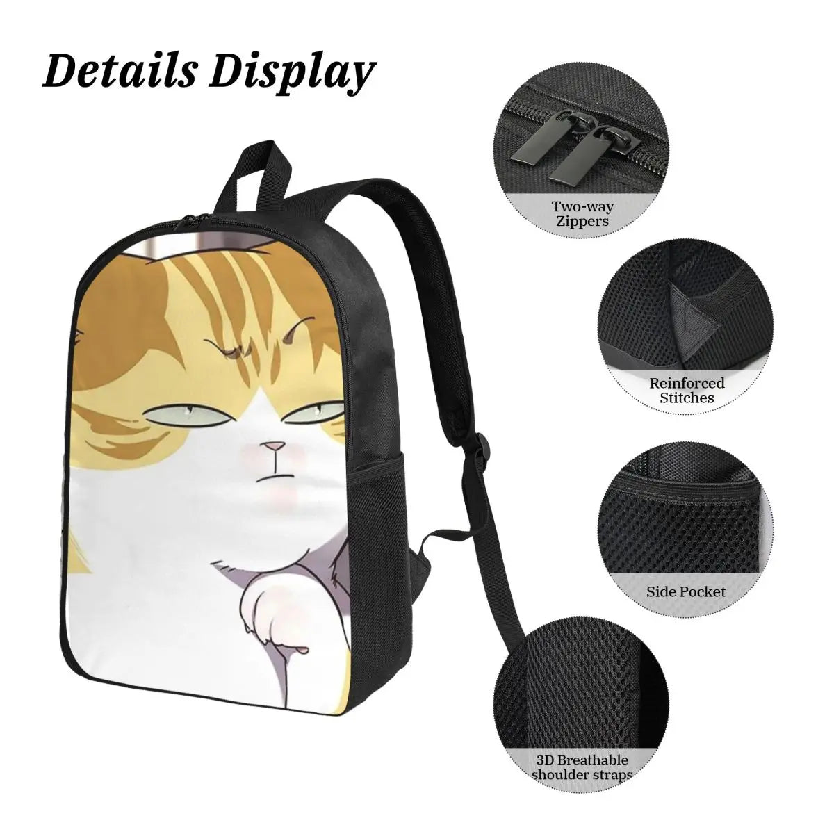 Ensemble de sac à dos scolaire Eleceed Kayden Cat Form – Lot de 3 pièces (sac à dos, sac à déjeuner et trousse)