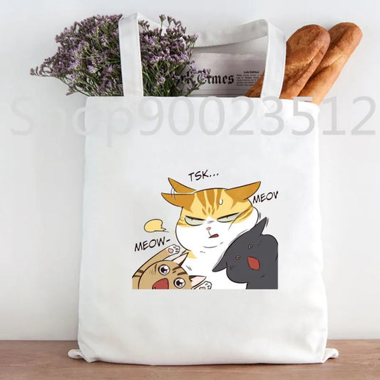 Eleceed Kayden Funny Cat Manga Tote Bag – Cotton Canvas Anime Shopping Handbag for Women | Casual Aesthetic Shoulder Bag