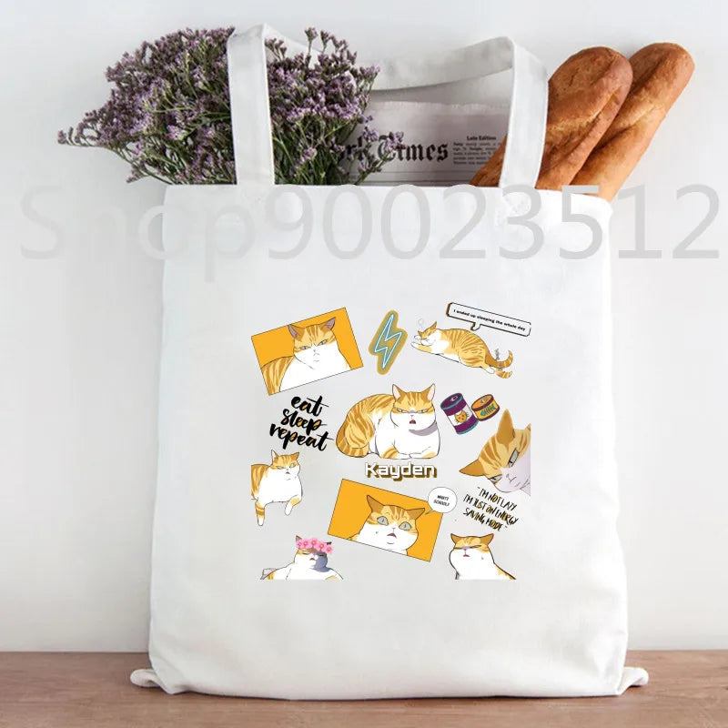 Eleceed Kayden Funny Cat Manga Tote Bag – Cotton Canvas Anime Shopping Handbag for Women | Casual Aesthetic Shoulder Bag